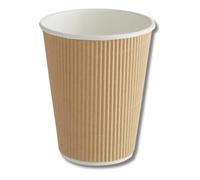 GRADISCO - Bicchieri in cartoncino ondulato kraft doppia parete da 360ml / 12oz, Riciclabile, Rivestimento in PE adatto per bevande calde, cappuccino, thè, cioccolata - Bicchiere monouso (50)
