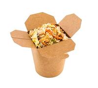 GRADISCO 50 Pezzi - Bio Noodle Box Scatole da Asporto. Box Kraft in Cartone con Coperchio Pieghevole. Rivestimento Interno, Ideale per Delivery. 50 Contenitori 1000 ml