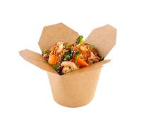 GRADISCO 50 Pezzi - Bio Noodle Box Scatole da Asporto. Box Kraft in Cartone con Coperchio Pieghevole. Rivestimento Interno, Ideale per Delivery. 50 Contenitori 480ml