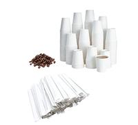 GRADISCO - Bicchieri in Carta per Cappuccino da 240ml Colore Bianco 8oz Biodegradabili cartoncino per Bevande Calde Cappuccino caffè + Palette in Legno di Betulla (100, 240ml / 8oz)