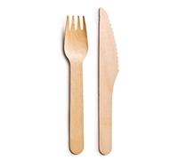 GRADISCO - Confezione da 100 forchette e 100 coltelli in Legno Certificato FSC, Posate USA e Getta, ecologiche, per fingerfood, stabili e compostabili, 100 Messer & 100 Gabeln