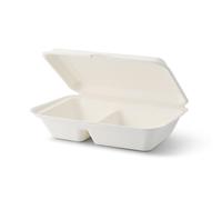 GRADISCO - Vaschette Monouso Ecologiche di Bagassa Stoviglie USA e Getta biodegradabili di Canna da Zucchero I Scatola Pranzo 2 Scomparti con Coperchio 650 ml I 50 Piatti da Asporto 16,5x25 cm Bianco