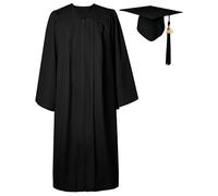 GraduatePro Toga Laurea con Cappello con Ciondolo 2025 Donna Uomo Costume università Scuola Superiore Dottorato Master Nero 48 Plus=S Plus