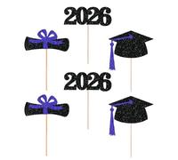 Graduation Bouquet Toppers | Cupcake Centerpieces - 2026 Graaduation Hat Cupcake Picks - for Food, Dinneer Table, Desks, Festival, Holiday, Party, School Activitys