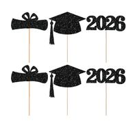 Graduation Bouquet Toppers | Cupcake Centerpieces - 2026 Graaduation Hat Cupcake Picks - for Food, Dinneer Table, Desks, Festival, Holiday, Party, School Activitys