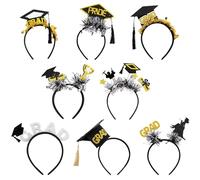 Graduation Cap Headband - Graduation Celebration Accessories Headband | Felt Congrats Grad Headwear | Reusable Glitter Set of 8 for Kindergarten University Party Photo Prop Stage Performance
