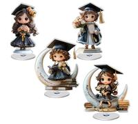 Graduation Figurine Set, Acrylic Congrats Decor, 3.9in 2d Rotating Graduation Figurines, Flat Acrylic Statue for Graduate Party Celebration Use, Graduations Party Decor, Congrats Display Ornament