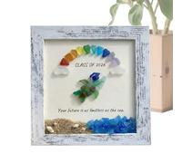 Graduation Keepsake - Glass 17x17cm | Sea Glass Table Decoration, Picture Frame Desk Ornament | For Siblings Friends Classmates Collectors Beach House Home Office Living Room Bedroom Study