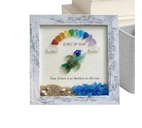 Graduation Keepsake | Sea Glass Table Decoration | Picture Frame Desk Ornament | for Siblings Friends Classmates Collectors Beach House Home Office Living Room Bedroom Study