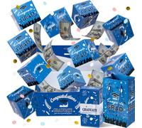 Graduation Pop Up Money Box for Class of 2026, Surprise Explosion Gift Box with Cash Pull Out, DIY Folding Money Gift Box for Preschool, High School & College Graduation Gifts (Blue)