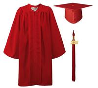 GraduationMall 2025 Laurea Cappello e Abito per Bambini Matte Prescolare Scuola Materna Costume Ragazzo Ragazza Rosso 30(115-122cm)