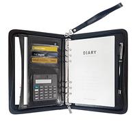 GraduationMall Cartella Portadocumenti A5 con Anelli e Cerniera,Cartellina Porta Documenti con Pagine Ricaricabili,Portablocchi in PU Pelle Nero