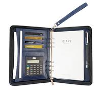 GraduationMall Cartella Portadocumenti A5 con Anelli e Cerniera,Cartellina Porta Documenti con Pagine Ricaricabili,Portablocchi in PU Pelle Blu