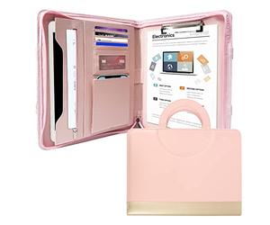 GraduationMall Cartella Portadocumenti Manico Magnetico con Cerniera,A4 Organizer per Documenti con Porta Tablet Ipad Telefono e Carte,Porta Blocco Rosa