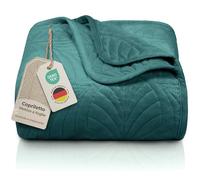 Gräfenstayn copriletto trapuntato matrimoniale 170x210 cm estivo in poliestere - certificato OEKO-TEX, antigualcitura, decor foglia - elegante coperta letto & sofà (verde scuro)