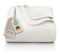 Gräfenstayn copriletto trapuntato matrimoniale 220x240 cm estivo in poliestere - certificato OEKO-TEX, antigualcitura, decor foglia - elegante coperta letto & sofà (crema)