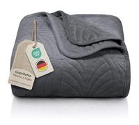 Gräfenstayn copriletto trapuntato matrimoniale 240x260 cm estivo in poliestere - certificato OEKO-TEX, antigualcitura, decor foglia - elegante coperta letto & sofà (antracite)
