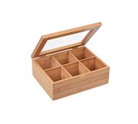 GRÄWE® - Scatola da tè in bambù con 6 scomparti, coperchio pieghevole, finestra trasparente, contenitore per bustine di tè per conservare il tè in modo protetto dagli aromi, 21 x 16 x 7,5 cm