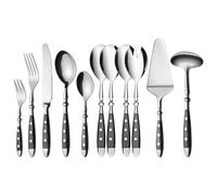 GRÄWE Set di posate, Norimberga, 66 pezzi, per 12 persone, in acciaio inox, manico nero, rustico, qualità pesante, lavabile in lavastoviglie, lucidato a mano