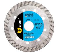 GRAFF Disco diamantato 115mm per pietra, calcestruzzo, piastrelle, pietra naturale - Disco da taglio diamantato Turbo per smerigliatrice angolare e Flex - Altezza segmento 10mm