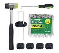 Graffette paesaggistiche, Pali da giardino zincati, Graffette da giardino a forma di U da 6 pollici, 50 perni per zolle, 50 rondelle da 50 pezzi, strumento a gancio, martello di gomma per barriera