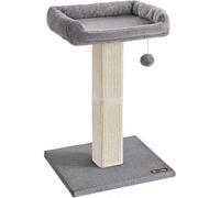Graffiatoio per Gatti, Tiragraffi con Piattaforma di Peluche 40 x 30 cm, Albero per Gatti, Alto 71 cm, Colonna Rivoltata con Sisal, Pompon, Grigio Chiaro, Ritorno a Scuola [Sisal resistente ai graffi]