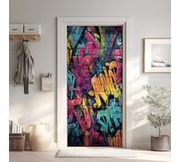 Graffiti Adesivi per Porte Autoadesiva, Pop Art Poster Adesivi in PVC, Hip Hop Carta da Parati in Vinile per la Casa 85x215 cm