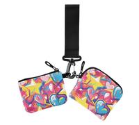 Graffiti Art Cuori Stelle Dolci Portafogli da Donna Portamonete Dimensioni Compatte Portamonete Portamonete Portamonete con Portachiavi per Donne Confezione da 2, Graffiti arte cuori stelle dolci, 1
