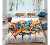 graffiti art designcopripiumino microfibra 3 Pezzi stampa 3D con cerniera vibrant street style Set Di Copripiumino incluso federe per cuscini aiosa morbido e comodo for adulti Single（140x200cm）