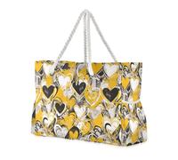 Graffiti Art Hearts Yellow Sandproof Bag Travel Tote con tasche laterali Borsa da lavoro con portabicchieri sul lato