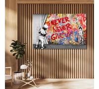Graffiti Art Never Give Up per soggiorno, tela artistica da parete, opere d'arte ispiratrici colorate, poster astratti, stampe, arredamento per la casa, 20x30 cm (8x12 pollici) senza cornice