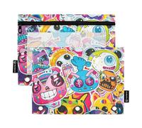 Graffiti Art Trend Play Adesivi 3 anelli raccoglitore con finestra trasparente Cerniera Astuccio in colori assortiti Cartelle perforate a 3 fori per forniture per ufficio multicolore 2 PZ