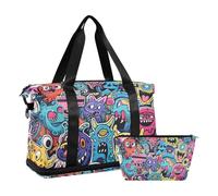 Graffiti Art Trend Play Stickers Borsa da viaggio Borsa da viaggio Borsa per il fine settimana con tracolla regolabile per allenamento di grande capacità, Graffiti art trend play adesivi, 1 size