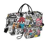Graffiti Art Trend Play Stickers Large Travel Duffel Bagaglio Carry On Shoulder Weekend Tote Gym Sports Duffel Bags con Toiletry Bag for Airplane Traveling Multifunzionale, Graffiti Art Trend Play,