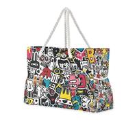 Graffiti Art Trend Play Stickers Sandproof Work Tote Bag con tasche laterali Borsa tote impermeabile per piscina palestra drogheria viaggi