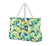 Graffiti Arte Astratta Occhi Giallo Verde Sabbia Cerniera Tote Bag con tasche laterali Borsa da lavoro per spiaggia, scuola e lavoro