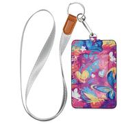 Graffiti Artwork Farfalle Cuori Viola Nome Porta Badge con Cordino e Capacità 3 Carte ID Holder per Ufficio Shcool Ospedale & Patente di Guida