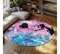 Graffiti astratto cuore palloncino rosa blu rotondo lavabile tappeti da cucina morbido cerchio anteriore portico tappeto per camera da letto ingresso ombre stuoia antiscivolo per la scuola 80cm