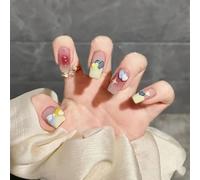 Graffiti d'amore a contrasto fatti a mano per manicure bianca e carina, unghie finte fatte a mano, unghie finte a contrasto, 10 pezzi (taglia : L)