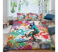 graffiti dancerSet Di Copripiumino morbida 3 pezzi motivo 3D con cerniera urban street art style copripiumino con federa traspirante for bambini adulti ragazzi Single（135x200cm）