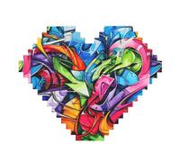 Graffiti Disegno Stampa Art Mattone Puzzle a forma di cuore Blocchi di costruzione fai da te Set 3D Puzzle Decorazione Casa 82 pezzi