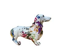 Graffiti Dog Statua - Resin Multicolored Body, Funky Dachshund Style | Decorative Tabletop Figurine, Artistic House Ornament with Entryway, Shelf, Bedroom, Living Room, Pet Zone Accent Placement