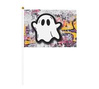 Graffiti Ghost Street Art piccole bandiere tenute in mano, mini bandiere su bastone per feste attività di squadra sfilate decorazione per le vacanze confezione da 10