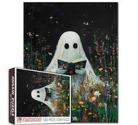 Graffiti Halloween Jigsaw Puzzle 1000 pezzi per adulti il piccolo diavolo che legge un libro con fiori sbocciati, puzzle impegnativo per la famiglia o gli amici, gioco perfetto per la famiglia o