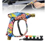 Graffiti High Pressure Washer Gun, 2025 New 5-in-1 Power Washer Short Gun with 5PCS Nozzles, 3000 PSI Max, with 1/4 Inch Quick Connector, for Floor Cleaning Garden Watering (A)