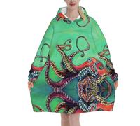 Graffiti Hip Hop coperta con cappuccio oversize indossabile coperta con cappuccio calda coperta felpa per donne uomini adolescenti, Carino polpo, 320g