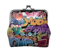 Graffiti Hip Hop stampato portamonete per le donne borsa portafoglio in pelle PU cambio sacchetto Kiss-Lock Vintage Pouch, Graffiti Hip Hop, Taglia unica, Vintage