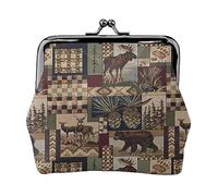 Graffiti Hip Hop stampato portamonete per le donne borsa portafoglio in pelle PU cambio sacchetto Kiss-Lock Vintage Pouch, Lodge Orso Cervo, Taglia unica, Vintage