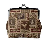 Graffiti Hip Hop stampato portamonete per le donne borsa portafoglio in pelle PU cambio sacchetto Kiss-Lock Vintage Pouch, Cervo Orso, Taglia unica, Vintage