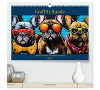 Graffiti Hunde (hochwertiger Premium Wandkalender 2026 DIN A2 quer), Kunstdruck in Hochglanz: Diese Hunde haben Charakter und Stil!